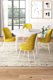 Hanah Home Juego de Mesa y Sillas de Comedor de 5 Piezas Blanco y Mostaza